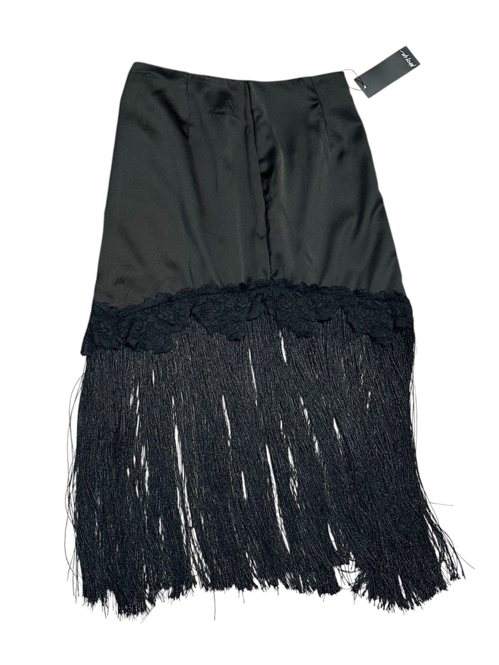 Nasty Gal Black Satin Fringe Hem Midi Skirt – Size US 4 / UK 8 Boho Festival - Picture 11 of 11
